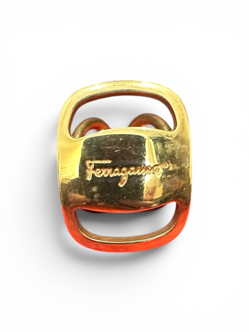 Salvatore Ferragamo Gold-Plated Gancini Scarf Ring with Dust Bag Made in Italy
